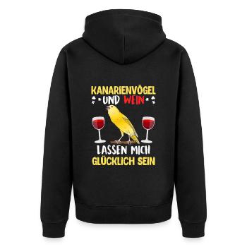 Kanarienvögel und Wein lassen mich glücklich sein - Unisex Premium Bio Zip Hoodie - Schwarz - Hinten - Nico (187cm)