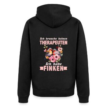 Finkenvogel Ich brauch keinen Therapeuten - Unisex Premium Bio Zip Hoodie - Schwarz - Hinten - Nico (187cm)