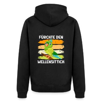 Vogelliebhaber Fürchte den Wellensittich - Unisex Premium Bio Zip Hoodie - Schwarz - Hinten - Nico (187cm)