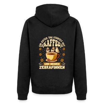 Ein guter Tag startet mit Kaffee Fan Zebrafink - Unisex Premium Bio Zip Hoodie - Schwarz - Hinten - Nico (187cm)