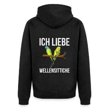 Ich liebe Wellensittiche Vogelliebhaber Sittich - Unisex Premium Bio Zip Hoodie - Schwarz - Hinten - Nico (187cm)