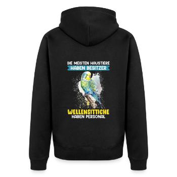 Wellensittiche haben Personal Vogelbesitz - Unisex Premium Bio Zip Hoodie - Schwarz - Hinten - Nico (187cm)