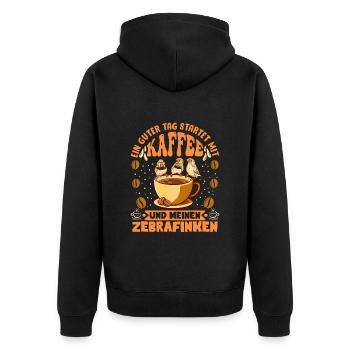Ein guter Tag startet mit Kaffee Fan Zebrafink - Unisex Premium Bio Zip Hoodie - Schwarz - Hinten - Nico (187cm)