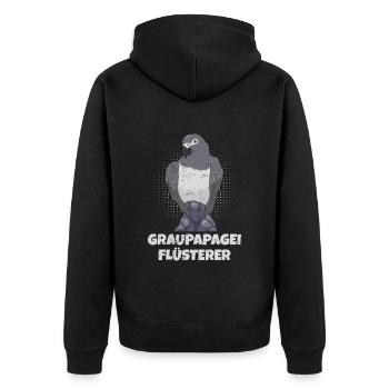 Grau Papagei Flüsterer African Grey Whisperer - Unisex Premium Bio Zip Hoodie - Schwarz - Hinten - Nico (187cm)