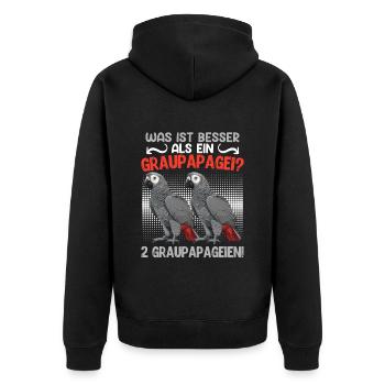 Papageien Was ist besser als ein Graupapagei - Unisex Premium Bio Zip Hoodie - Schwarz - Hinten - Nico (187cm)