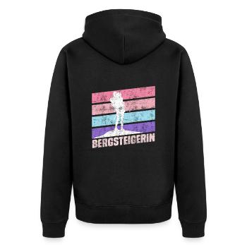 Bergsteigerin klettern Bergkraxlerin Wandern Berge - Unisex Premium Bio Zip Hoodie - Schwarz - Hinten - Nico (187cm)