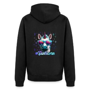 Tanticorn Mother's Day Aunties Unicorn merchandise - Unisex Premium Organic Zip Hoodie - black - Back - Nico (187cm)
