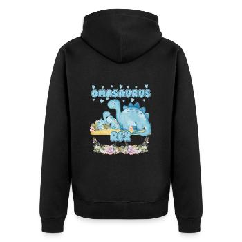 Omasaurus Dinosaurier Grandma Muttertag Granny - Unisex Premium Bio Zip Hoodie - Schwarz - Hinten - Nico (187cm)