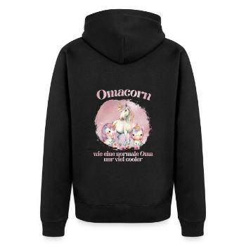 Einhorn Fan Omacorn Grandma Muttertag Granny - Unisex Premium Bio Zip Hoodie - Schwarz - Hinten - Nico (187cm)