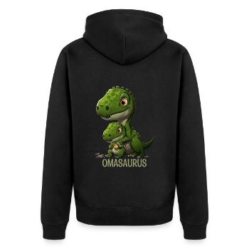 Omasaurus Grandma Muttertag Dinosaurier Fan - Unisex Premium Bio Zip Hoodie - Schwarz - Hinten - Nico (187cm)