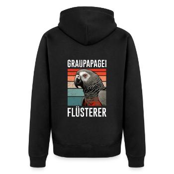 Grau Papagei Flüsterer African Grey Whisperer - Unisex Premium Bio Zip Hoodie - Schwarz - Hinten - Nico (187cm)