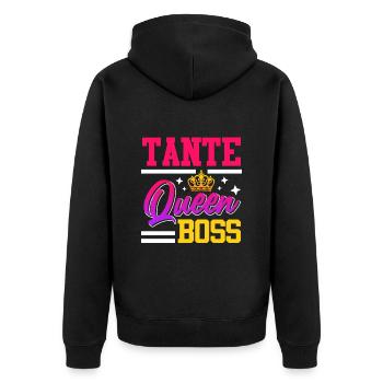 Tante Queen Muttertag Tanten Chefin Auntie - Unisex Premium Bio Zip Hoodie - Schwarz - Hinten - Nico (187cm)