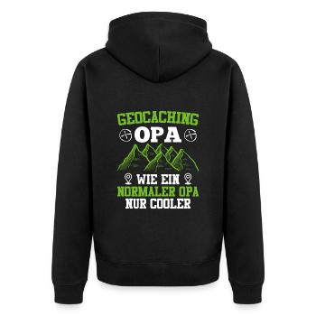 Geocaching Opa GPS Schnitzeljagd Großvater - Unisex Premium Bio Zip Hoodie - Schwarz - Hinten - Nico (187cm)