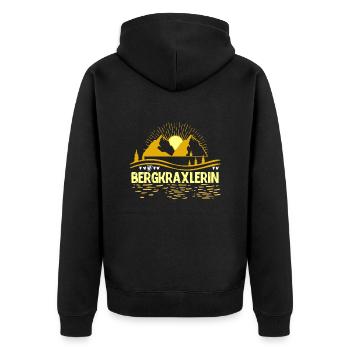 Bergkraxlerin Bergfan Wandern Wanderer - Unisex Premium Bio Zip Hoodie - Schwarz - Hinten - Nico (187cm)