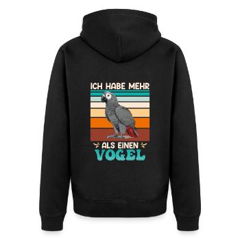 Graupapagei Ich habe mehr als einen Vogel Papagei - Unisex Premium Bio Zip Hoodie - Schwarz - Hinten - Nico (187cm)