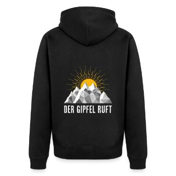 Der Gipfel ruft Bergsteiger Bergfan - Unisex Premium Bio Zip Hoodie - Schwarz - Hinten - Nico (187cm)