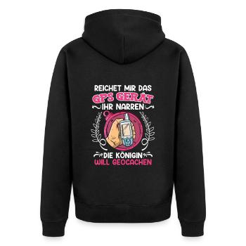 Geocacher Reichet mir das GPS Gerät ihr Narren - Unisex Premium Bio Zip Hoodie - Schwarz - Hinten - Nico (187cm)
