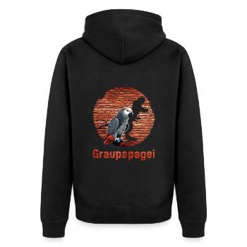 Graupapagei African Grey Vogelliebhaber - Unisex Premium Bio Zip Hoodie - Schwarz - Hinten - Nico (187cm)