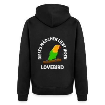 Dieses Mädchen liebt ihren Lovebird Girls - Unisex Premium Bio Zip Hoodie - Schwarz - Hinten - Nico (187cm)