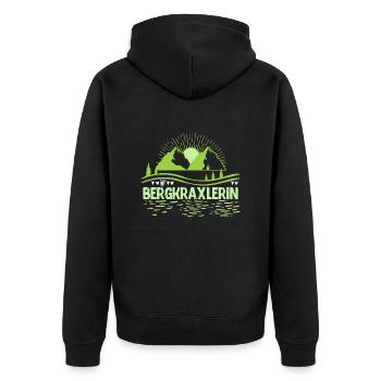 Bergkraxlerin Bergfan Wandern Wanderer - Unisex Premium Bio Zip Hoodie - Schwarz - Hinten - Nico (187cm)