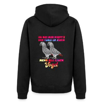 Graupapageien Ja, bei mir piept´s Vogelliebhaber - Unisex Premium Bio Zip Hoodie - Schwarz - Hinten - Nico (187cm)