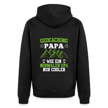 Geocaching Papa GPS Schnitzeljagd Väter Geocacher - Unisex Premium Bio Zip Hoodie - Schwarz - Hinten - Nico (187cm)