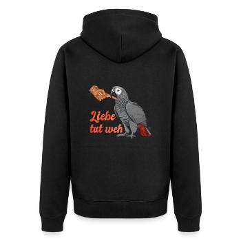 Liebe tut Weh Grau Papagei Halter African Grey - Unisex Premium Bio Zip Hoodie - Schwarz - Hinten - Nico (187cm)