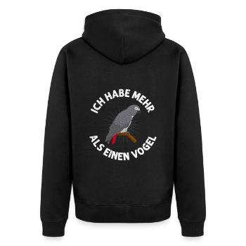 Grau Papagei Ich habe mehr als einen Vogel - Unisex Premium Bio Zip Hoodie - Schwarz - Hinten - Nico (187cm)