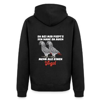 Graupapageien Ja, bei mir piept´s Vogelliebhaber - Unisex Premium Bio Zip Hoodie - Schwarz - Hinten - Nico (187cm)