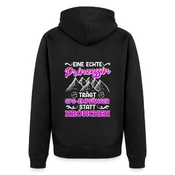Geocache Eine echte Prinzessin trägt GPS Empfänger - Unisex Premium Bio Zip Hoodie - Schwarz - Hinten - Nico (187cm)