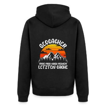 Geocache Frag mich nach meinem letzten Cache GPS - Unisex Premium Bio Zip Hoodie - Schwarz - Hinten - Nico (187cm)