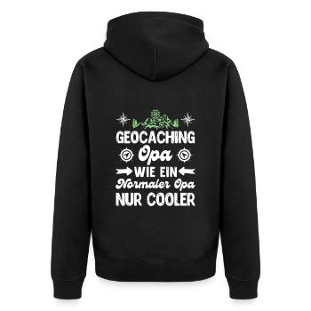 Geocaching Opa GPS Schnitzeljagd Geocacher - Unisex Premium Bio Zip Hoodie - Schwarz - Hinten - Nico (187cm)