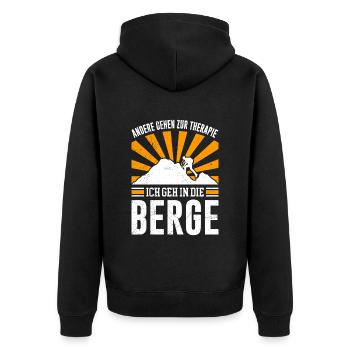 Andere gehen zur Therapie Ich geh in die Berge - Unisex Premium Bio Zip Hoodie - Schwarz - Hinten - Nico (187cm)