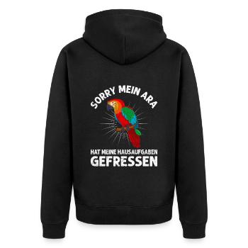 Papagei Mein Ara hat meine Hausaufgaben gefressen - Unisex Premium Bio Zip Hoodie - Schwarz - Hinten - Nico (187cm)