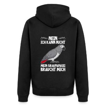 Vogelbesitz Mein Graupapagei braucht mich - Unisex Premium Bio Zip Hoodie - Schwarz - Hinten - Nico (187cm)