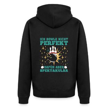 Bowling Bowle nicht Perfekt Dafür aber Spektakulär - Unisex Premium Bio Zip Hoodie - Schwarz - Hinten - Nico (187cm)