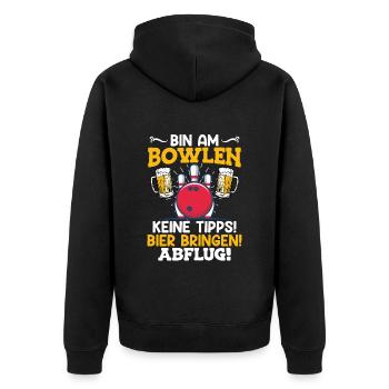 Bowlingspieler Bin am Bowlen Bier bringen! Bowler - Unisex Premium Bio Zip Hoodie - Schwarz - Hinten - Nico (187cm)