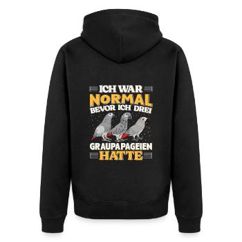 Grau Papagei Bevor ich 3 Graupapageien hatte - Unisex Premium Bio Zip Hoodie - Schwarz - Hinten - Nico (187cm)