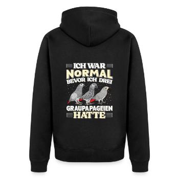 Grau Papagei Bevor ich 3 Graupapageien hatte - Unisex Premium Bio Zip Hoodie - Schwarz - Hinten - Nico (187cm)