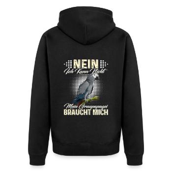 African Gray Kann nicht Graupapagei braucht mich - Unisex Premium Bio Zip Hoodie - Schwarz - Hinten - Nico (187cm)