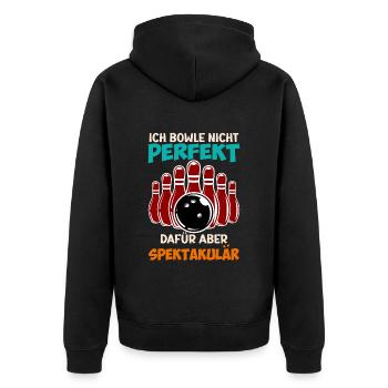 Bowling Ich Bowle nicht Perfekt aber Spektakulär - Unisex Premium Bio Zip Hoodie - Schwarz - Hinten - Nico (187cm)