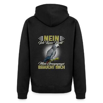 African Gray Kann nicht Graupapagei braucht mich - Unisex Premium Bio Zip Hoodie - Schwarz - Hinten - Nico (187cm)