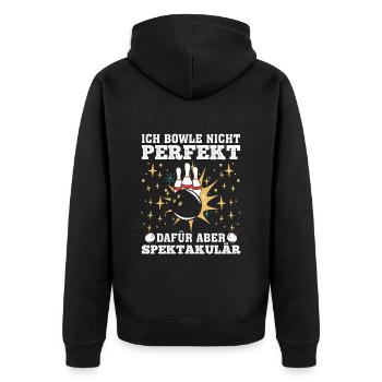 Bowling Bowle nicht Perfekt Dafür aber Spektakulär - Unisex Premium Bio Zip Hoodie - Schwarz - Hinten - Nico (187cm)