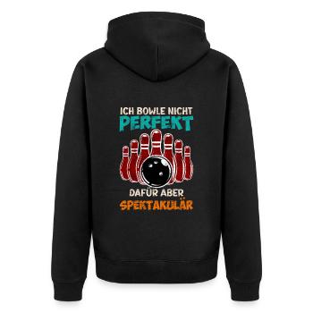 Bowling Ich Bowle nicht Perfekt aber Spektakulär - Unisex Premium Bio Zip Hoodie - Schwarz - Hinten - Nico (187cm)
