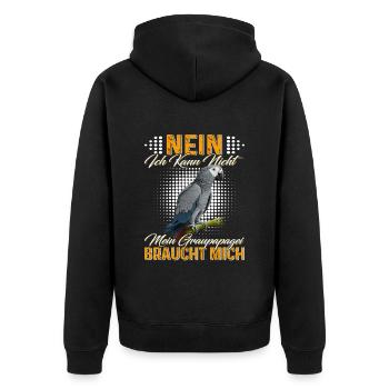 African Gray Kann nicht Graupapagei braucht mich - Unisex Premium Bio Zip Hoodie - Schwarz - Hinten - Nico (187cm)