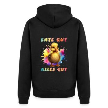 Ente gut Alles gut Entenliebhaber Entchen - Unisex Premium Bio Zip Hoodie - Schwarz - Hinten - Nico (187cm)