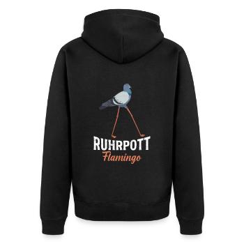 Ruhrpott Flamingo Taubenliebhaber Tauben - Unisex Premium Bio Zip Hoodie - Schwarz - Hinten - Nico (187cm)