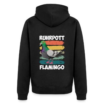 Ruhrpott Flamingo Taubenliebhaber Tauben - Unisex Premium Bio Zip Hoodie - Schwarz - Hinten - Nico (187cm)