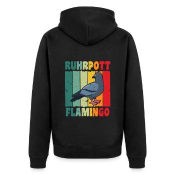 Ruhrpott Flamingo Taubenfreunde Tauben Fan - Unisex Premium Bio Zip Hoodie - Schwarz - Hinten - Nico (187cm)