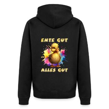 Ente gut Alles gut Entenliebhaber Entchen - Unisex Premium Bio Zip Hoodie - Schwarz - Hinten - Nico (187cm)